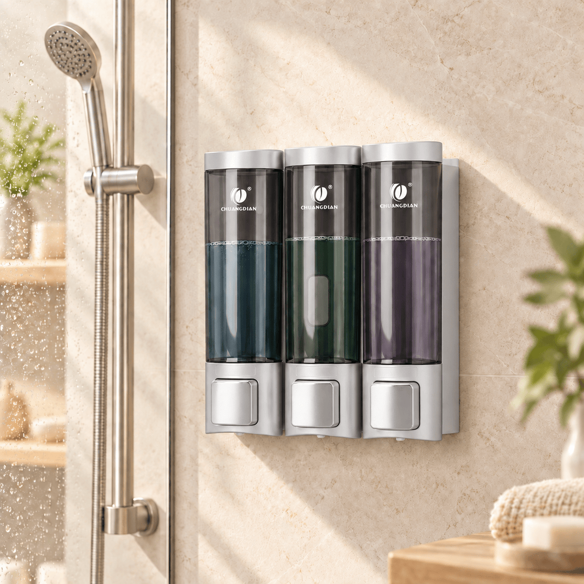 Distributeur de savon mural argenté sans perçage