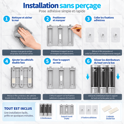 Distributeur de savon mural argenté sans perçage