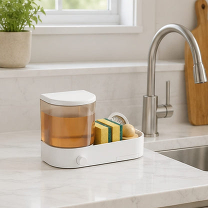 Distributeur de savon Mural Blanc avec Porte Éponge