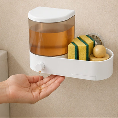 Distributeur de savon Mural Blanc avec Porte Éponge