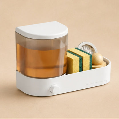 Distributeur de savon Mural Blanc avec Porte Éponge