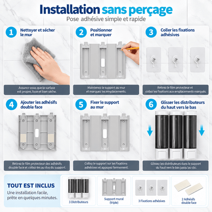 Distributeur de Savon Mural Blanc Sans Perçage
