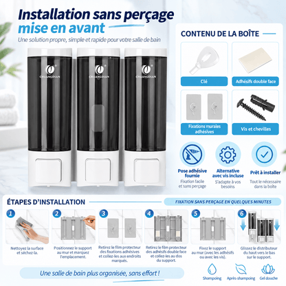 Distributeur de Savon Mural Blanc Sans Perçage