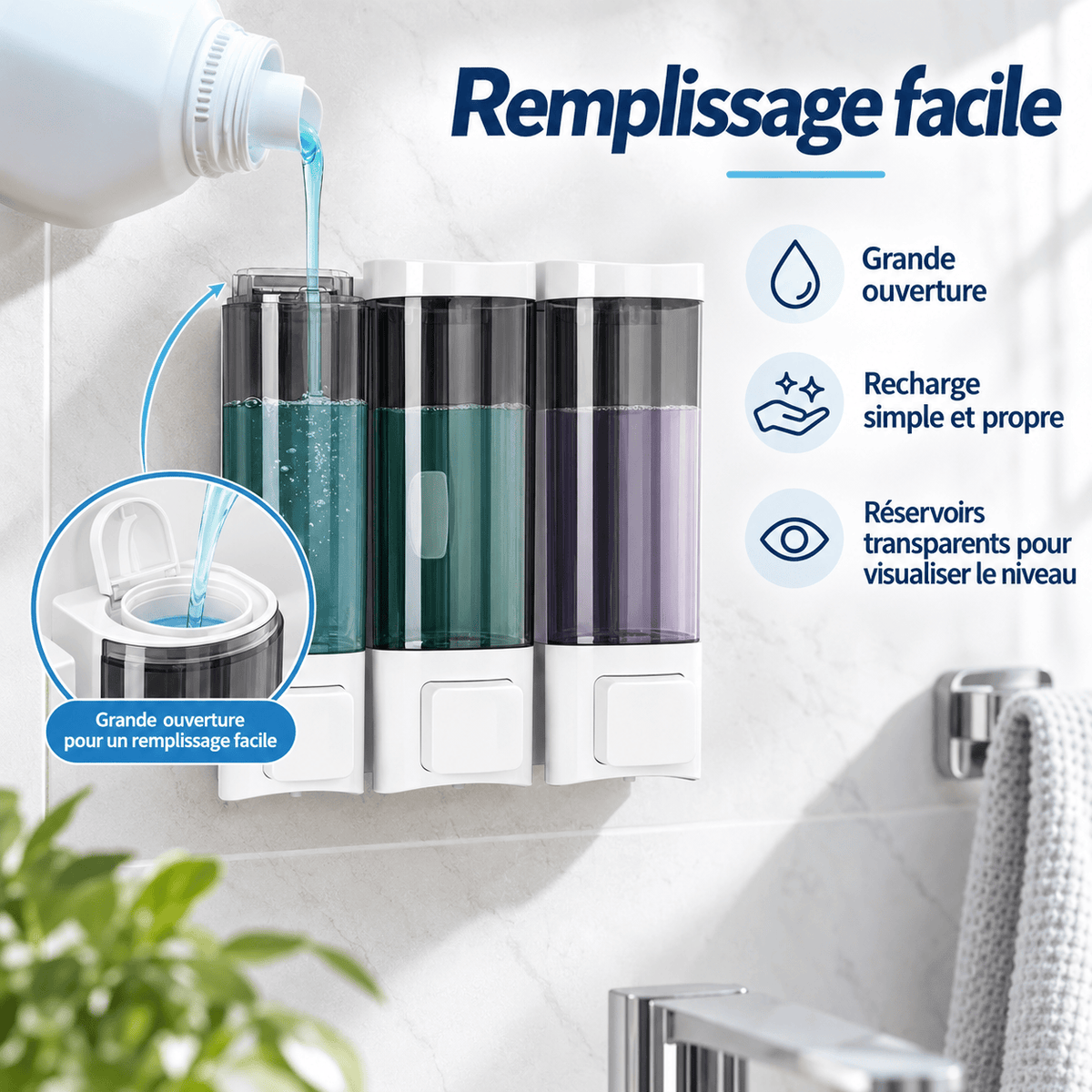 Distributeur de Savon Mural Blanc Sans Perçage
