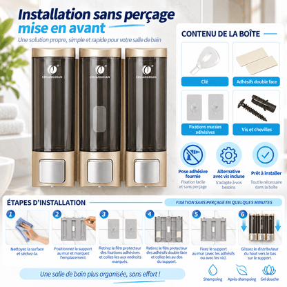 Distributeur de Savon Mural Doré Sans Perçage