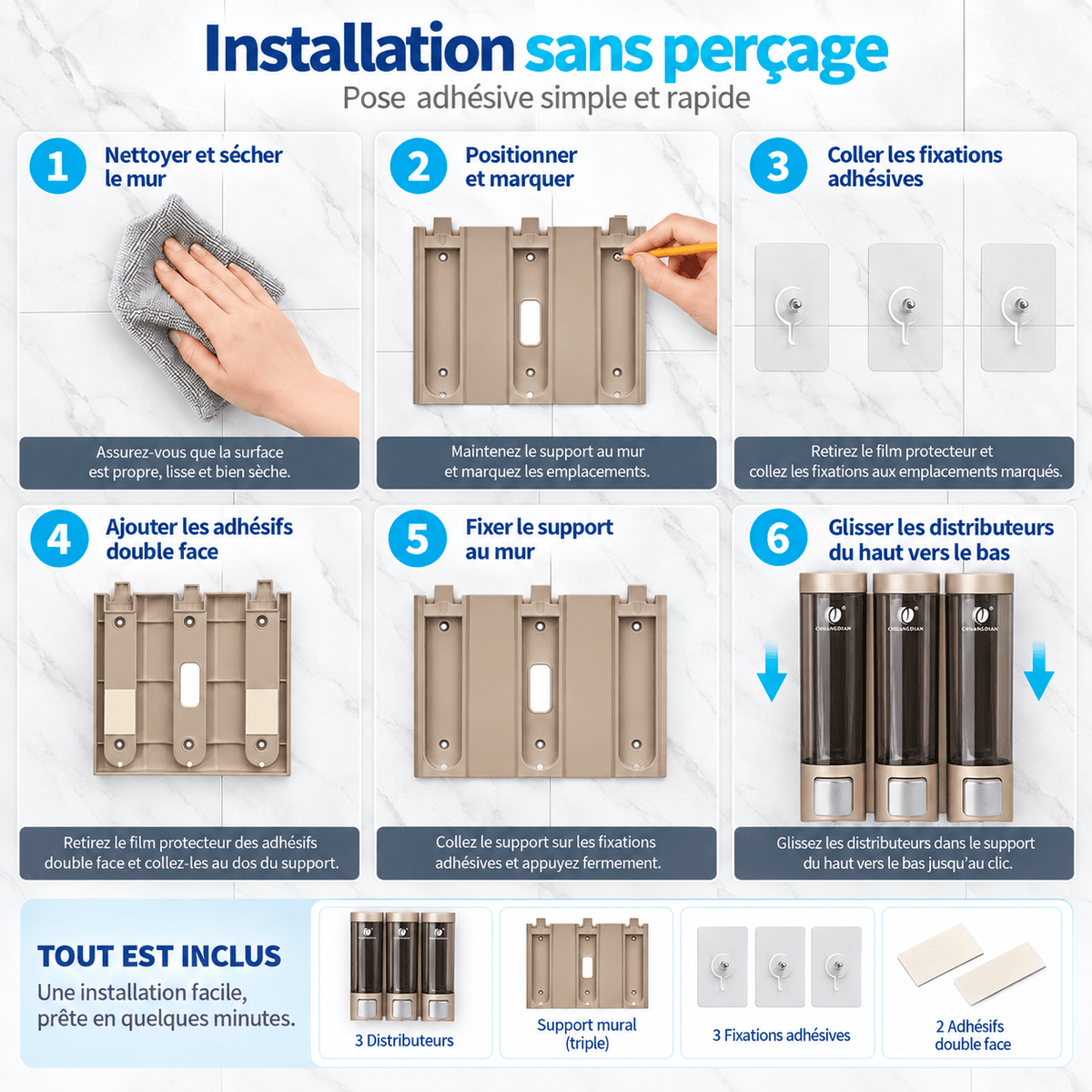 Distributeur de Savon Mural Doré Sans Perçage