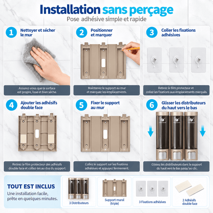 Distributeur de Savon Mural Doré Sans Perçage