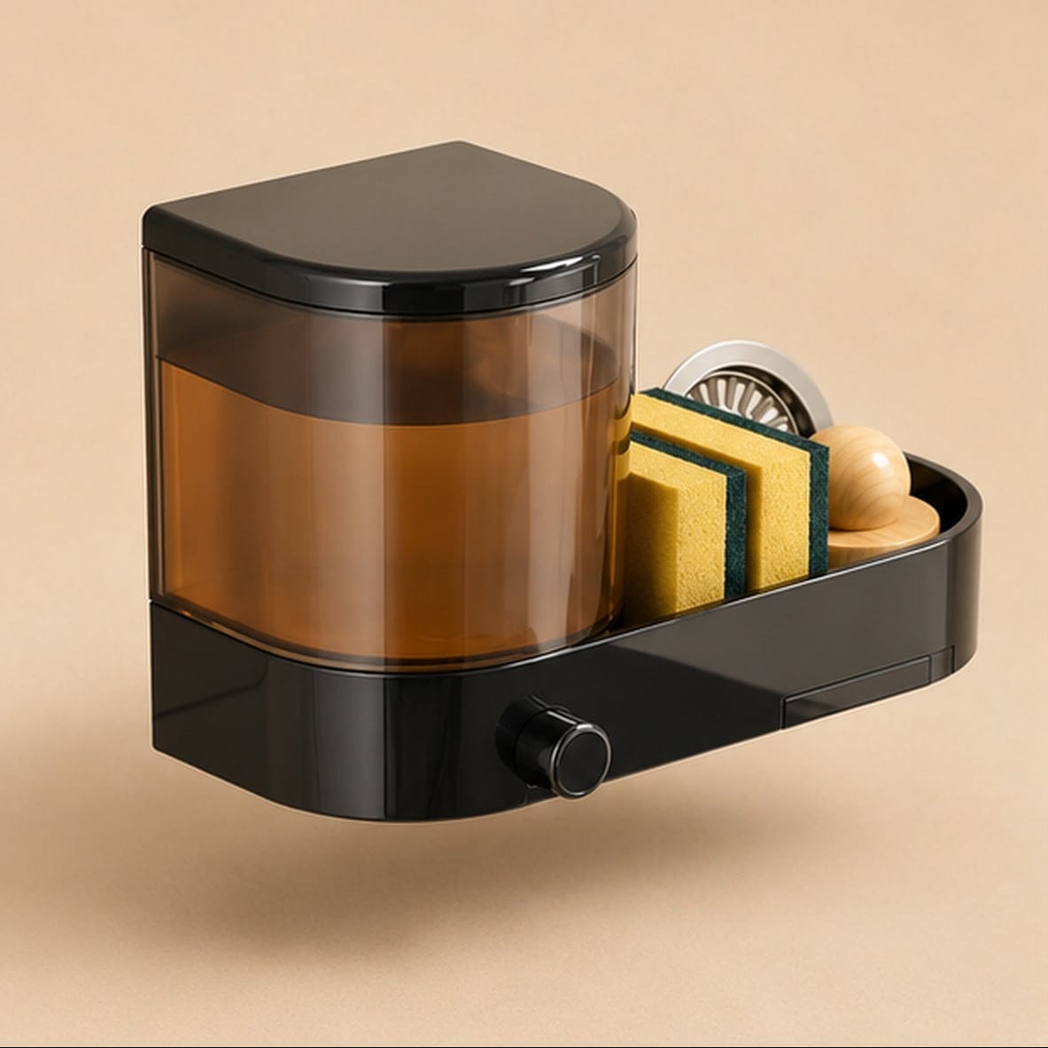 Distributeur de  Savon Mural Noir avec Porte Éponge