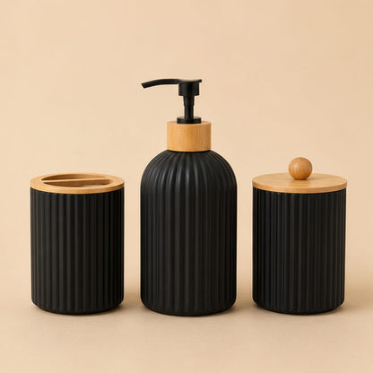 Distributeur de Savon, Porte Brosse à Dents et Porte Coton-tige Noir