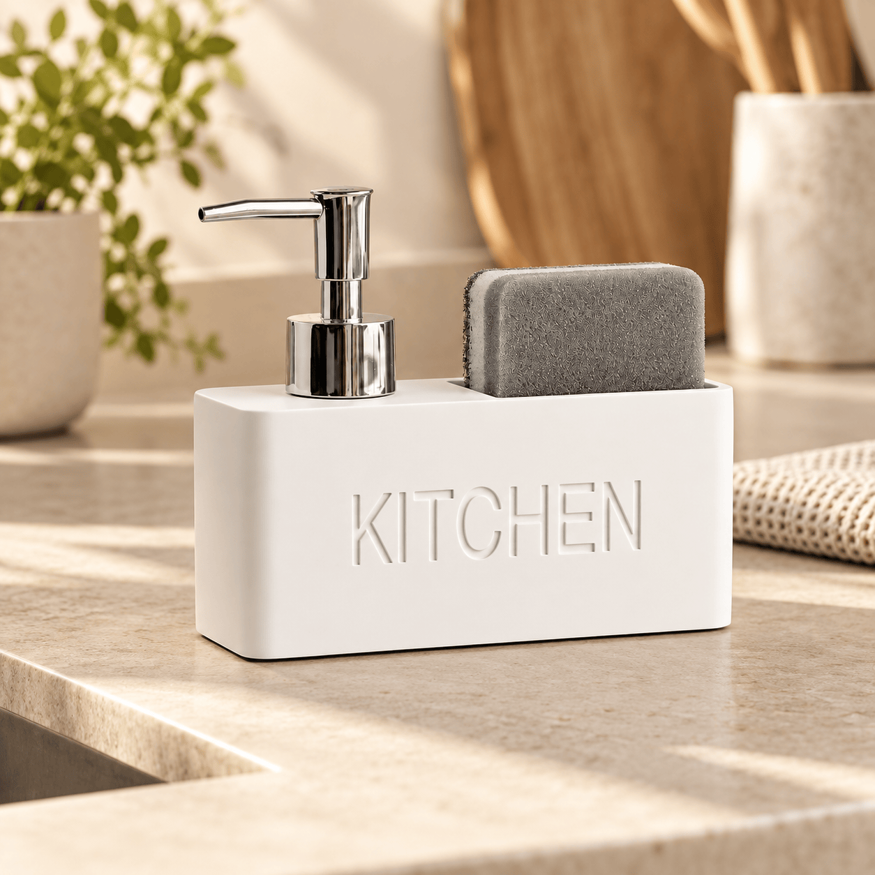 Distributeur de Savon & Porte-Éponge Blanc