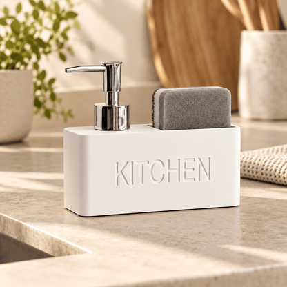 Distributeur de Savon & Porte-Éponge Blanc