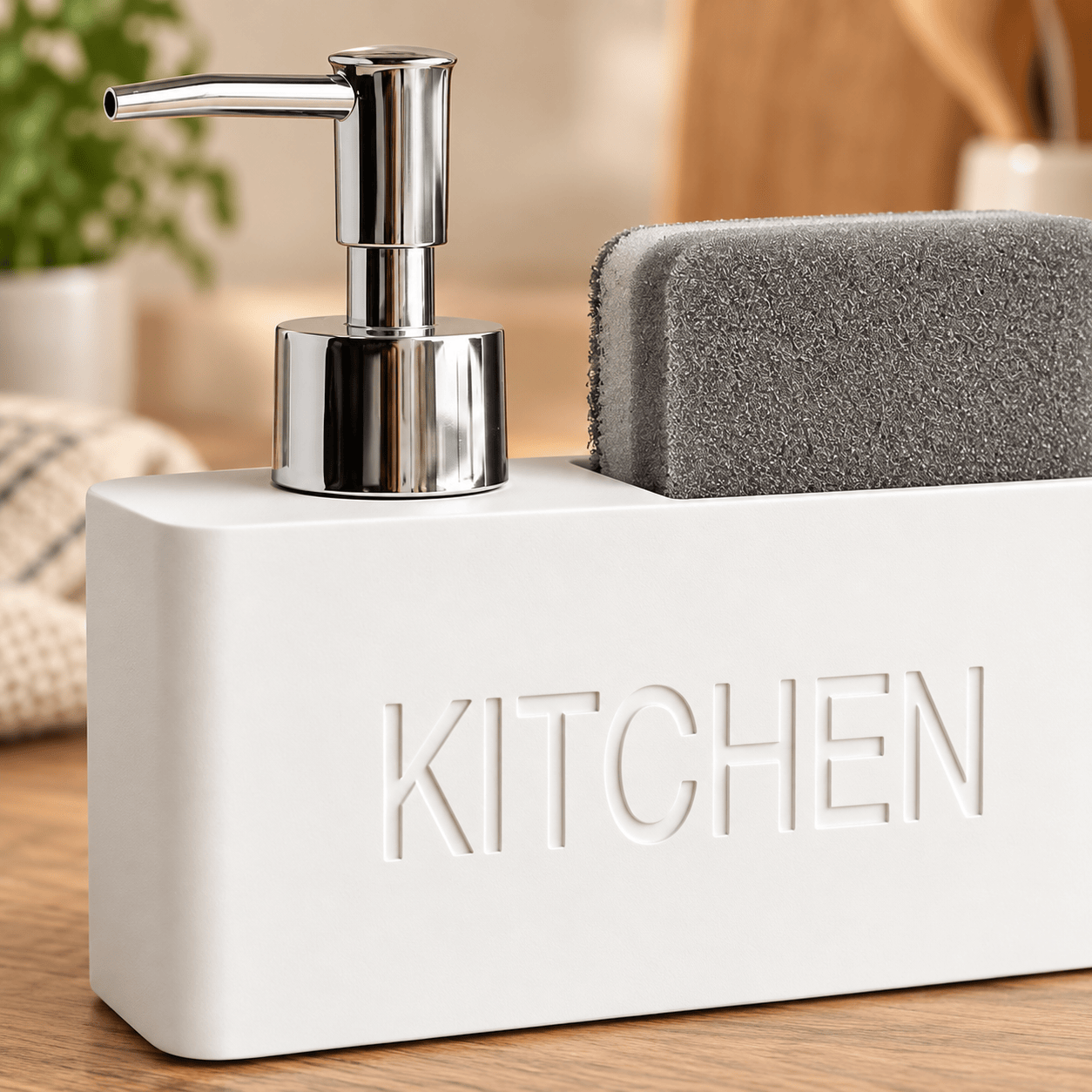 Distributeur de Savon & Porte-Éponge Blanc