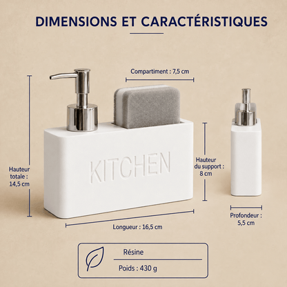 Distributeur de Savon & Porte-Éponge Blanc