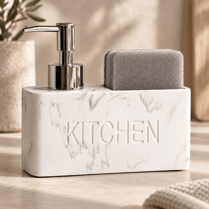 Distributeur de Savon & Porte-Éponge Effet Marbre