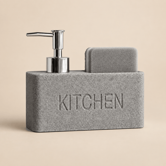 Distributeur de Savon & Porte-Éponge Gris Minéral