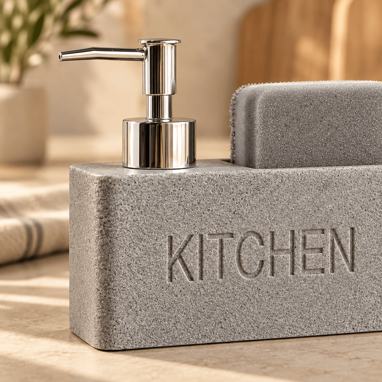 Distributeur de Savon & Porte-Éponge Gris Minéral