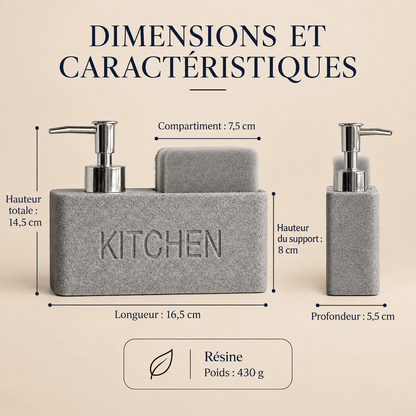 Distributeur de Savon & Porte-Éponge Gris Minéral