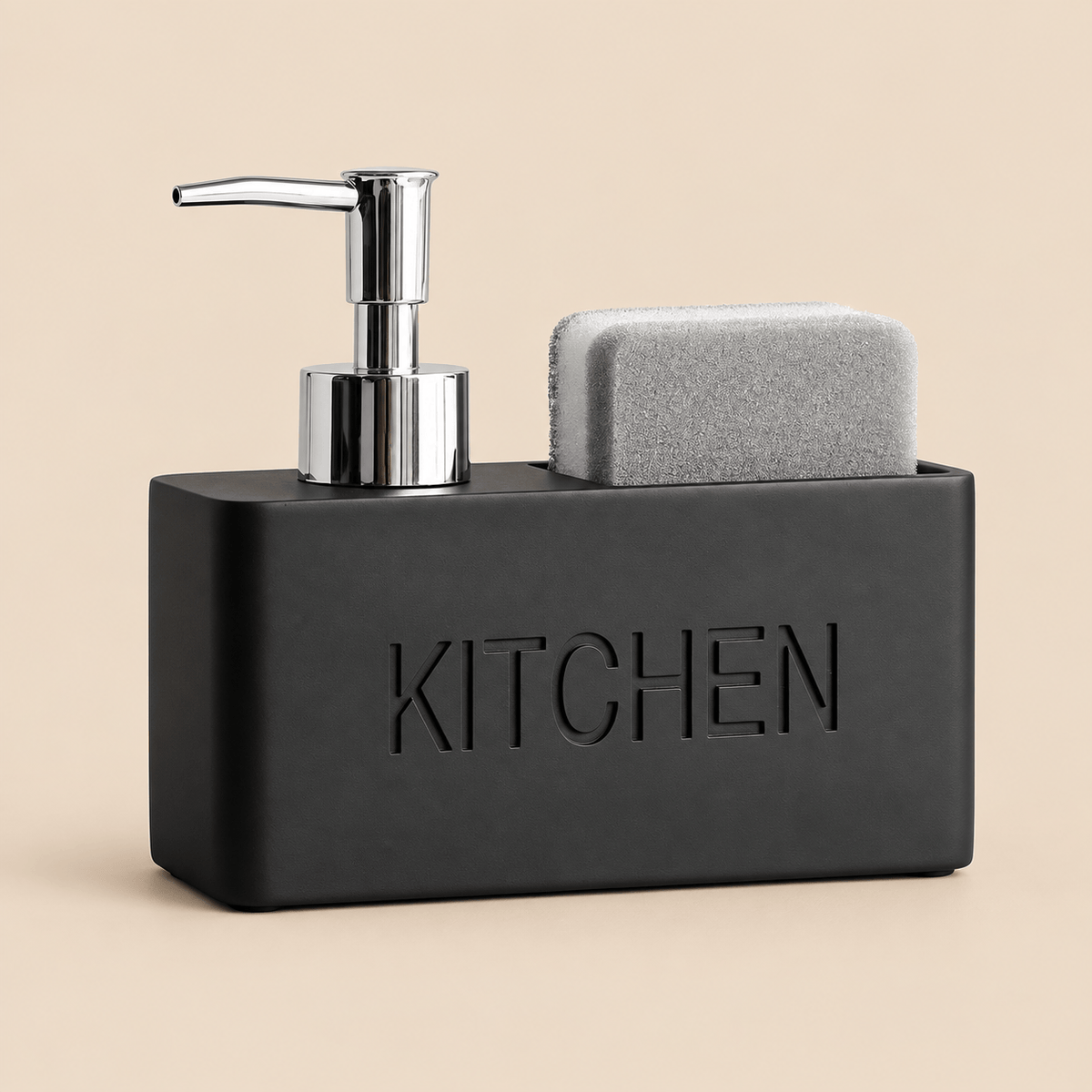 Distributeur de Savon & Porte-Éponge Noir Mat