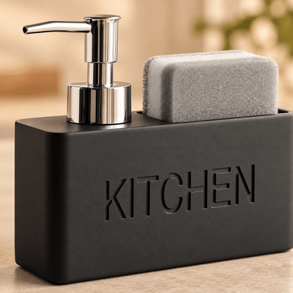 Distributeur de Savon & Porte-Éponge Noir Mat