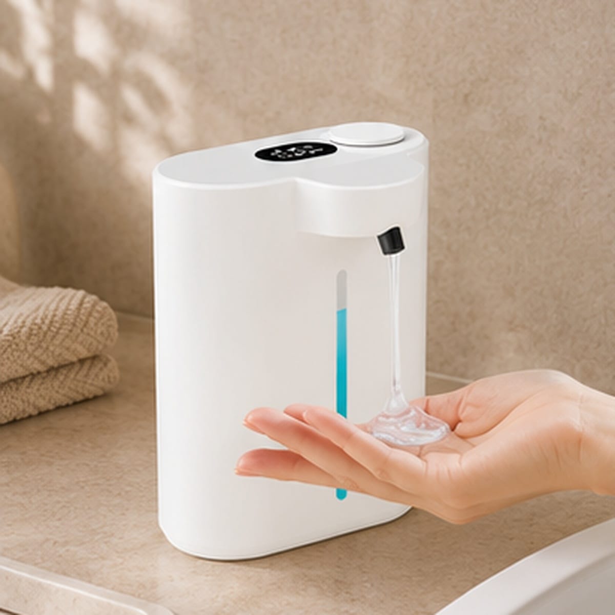 Distributeur de Savon Sans Contact Blanc avec Écran