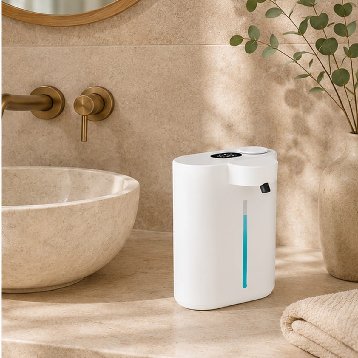 Distributeur de Savon Sans Contact Blanc avec Écran