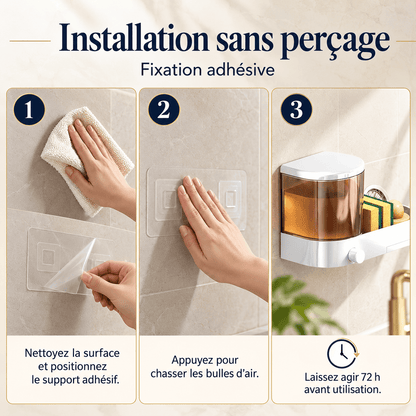 Distributeur mural de liquide vaisselle, porte-éponges – Sans perçage