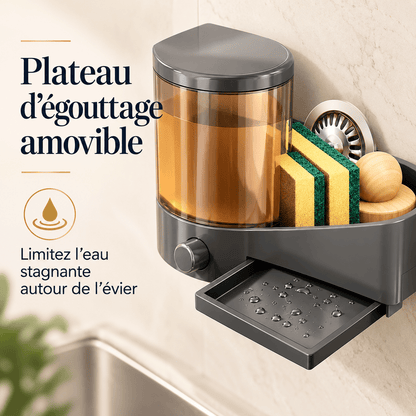 Distributeur mural de liquide vaisselle, porte-éponges – Sans perçage