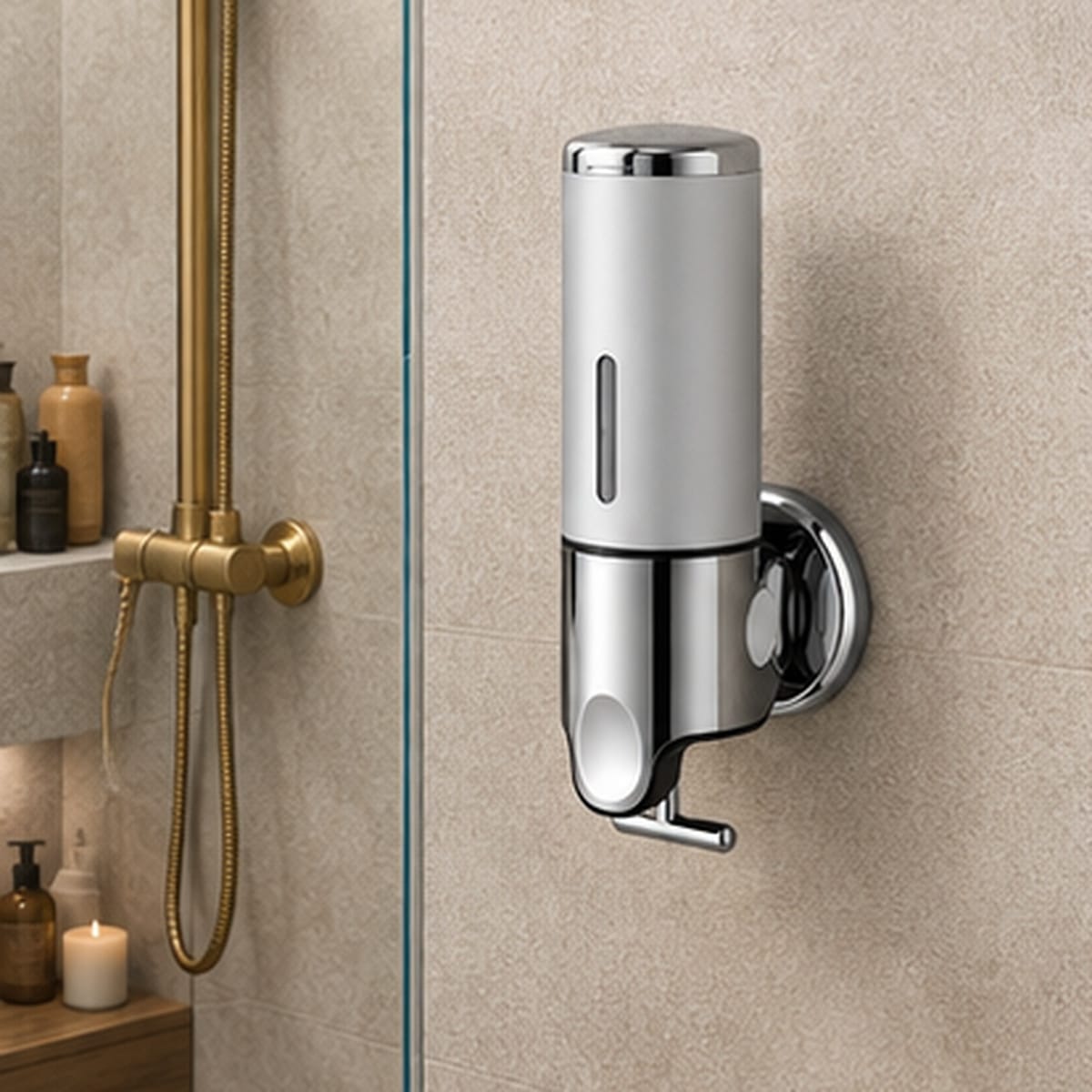 Distributeur Savon et Shampoing Mural Argent