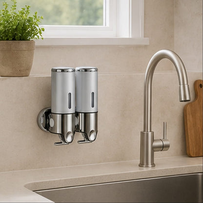 Distributeur Savon et Shampoing Mural Argent x2