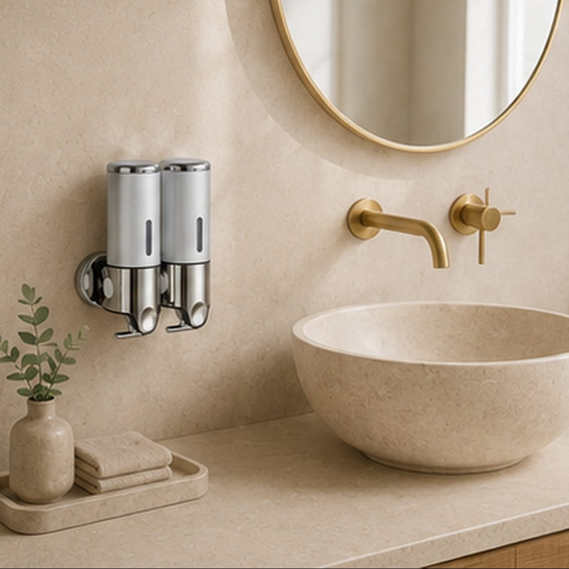 Distributeur Savon et Shampoing Mural Argent x2