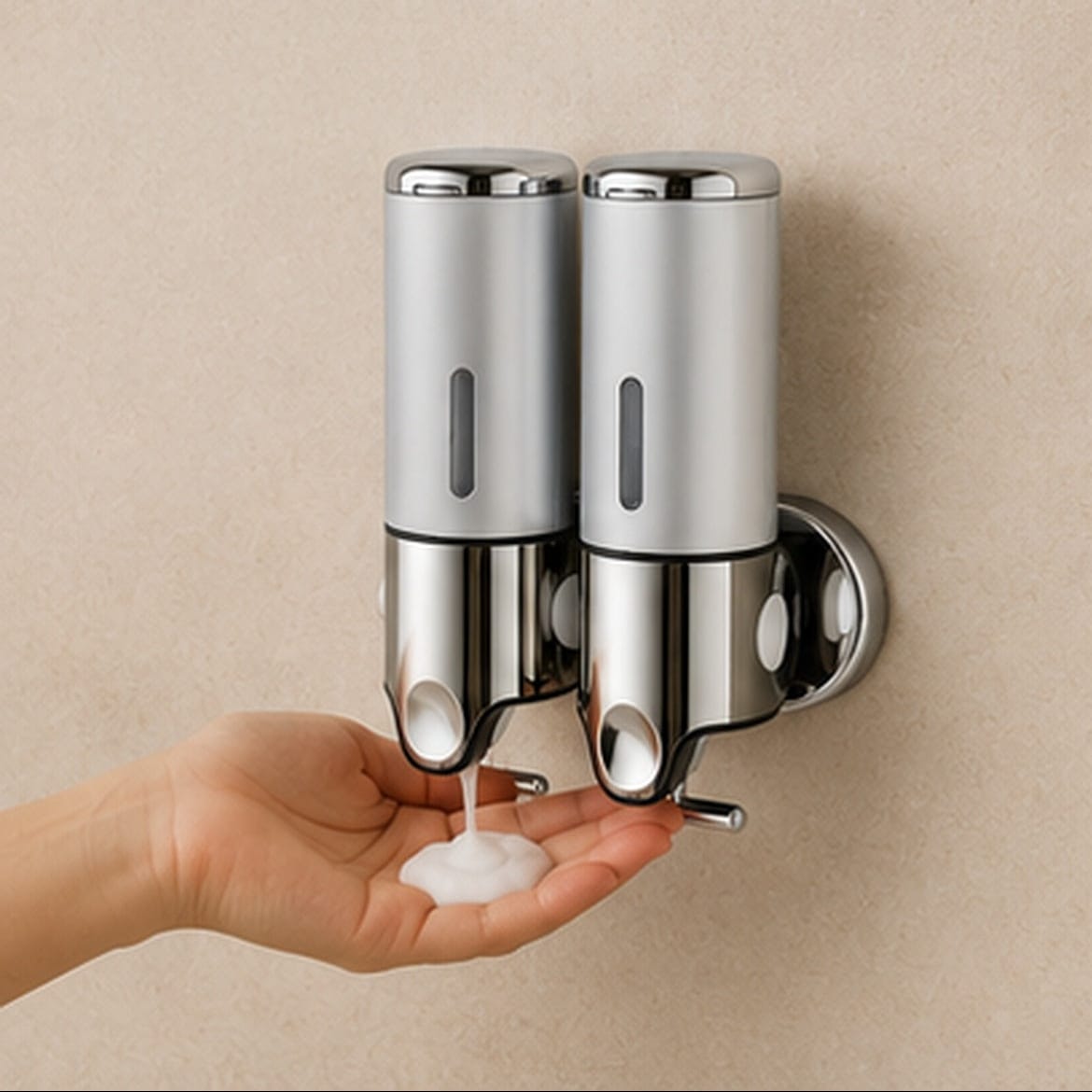 Distributeur Savon et Shampoing Mural Argent x2