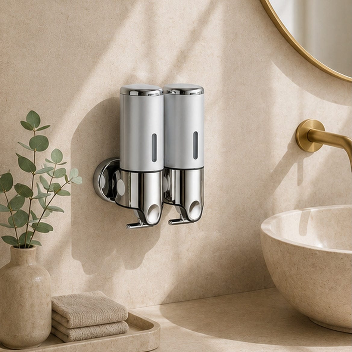 Distributeur Savon et Shampoing Mural Argent x2