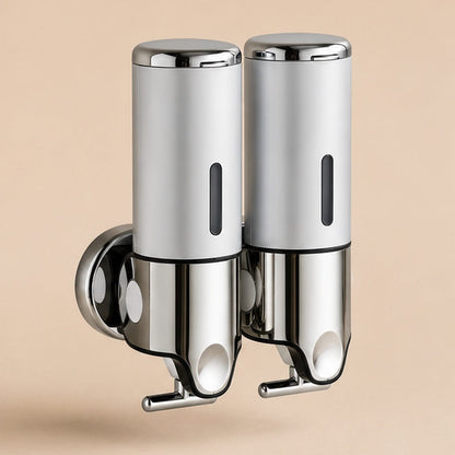 Distributeur Savon et Shampoing Mural Argent x2