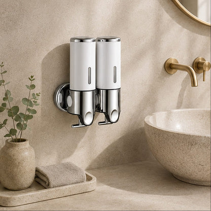 Distributeur Savon et Shampoing Mural Blanc x2
