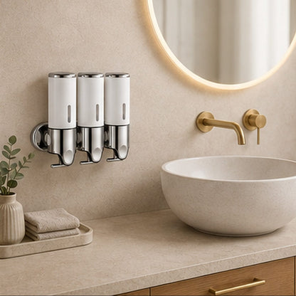 Distributeur Savon et Shampoing Mural Blanc x3