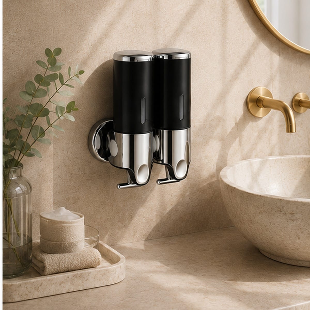 Distributeur Savon et Shampoing Mural Noir x2