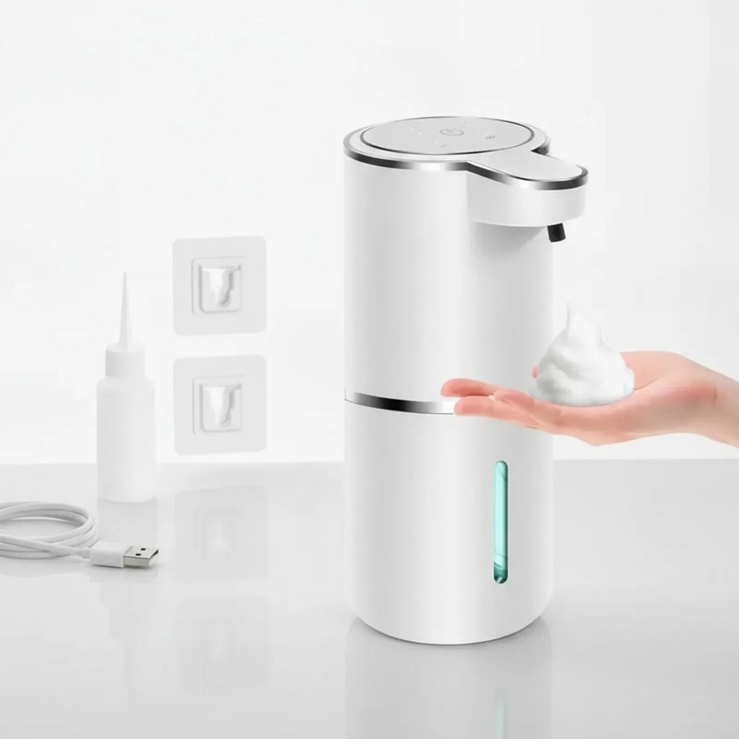 Distributeur Savon Mousse Automatique Sans Contact Rechargeable USB Blanc
