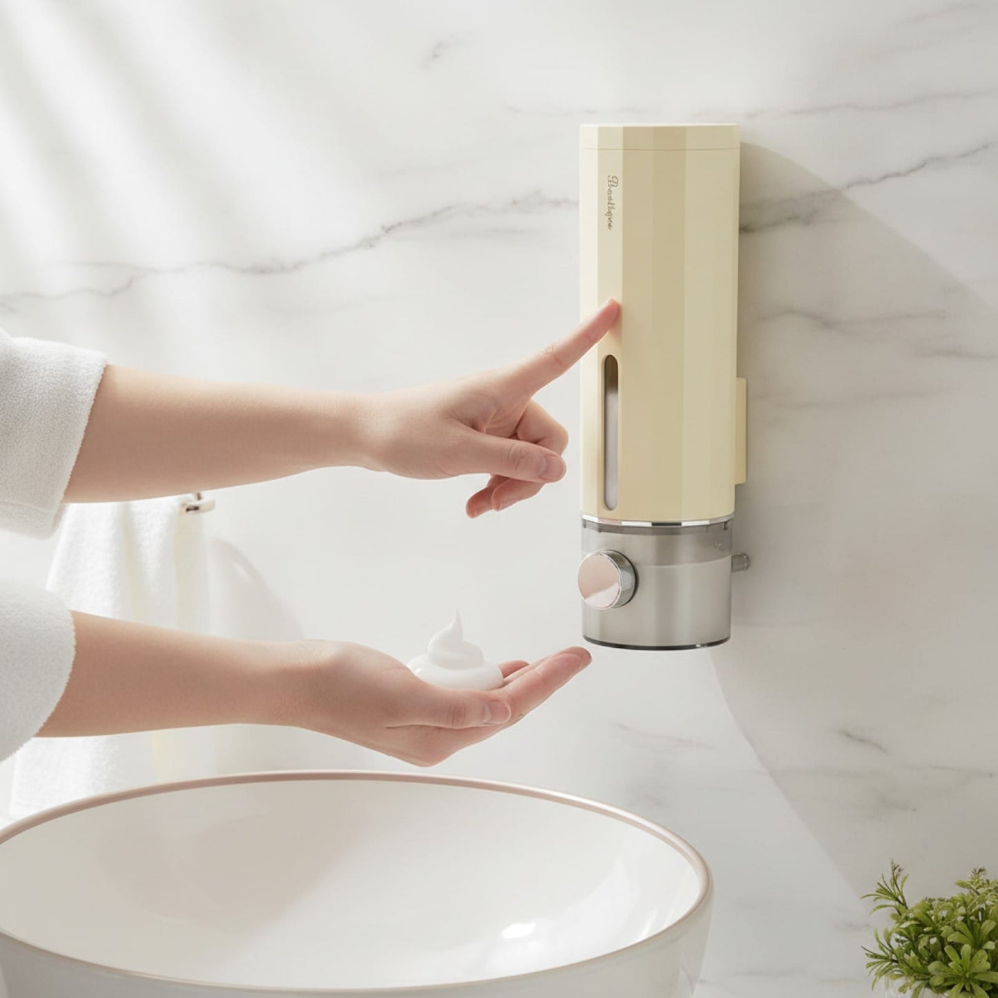 Distributeur Savon Mural Crème Sans Percage