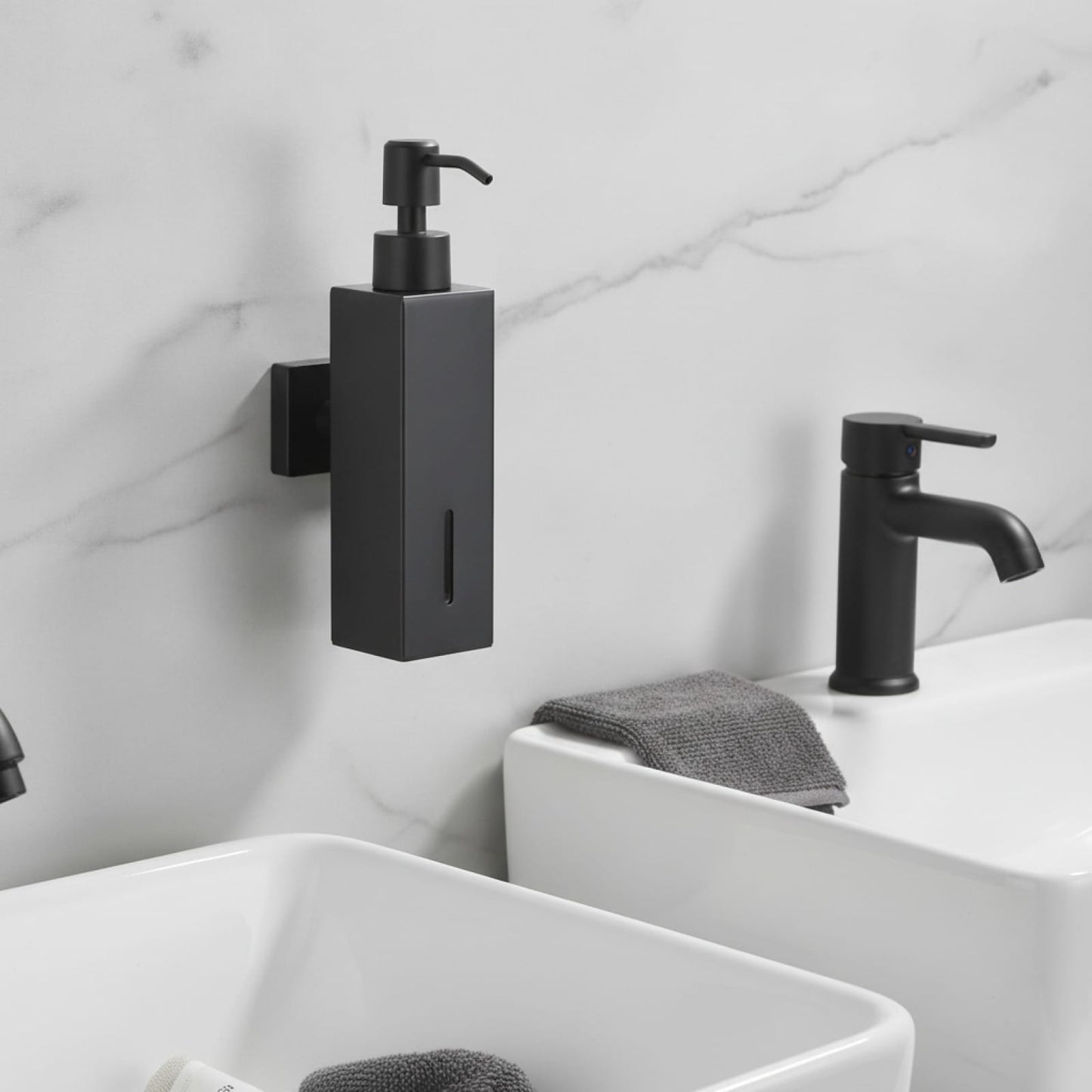 Distributeur Savon Mural Design Noir Mat Inox