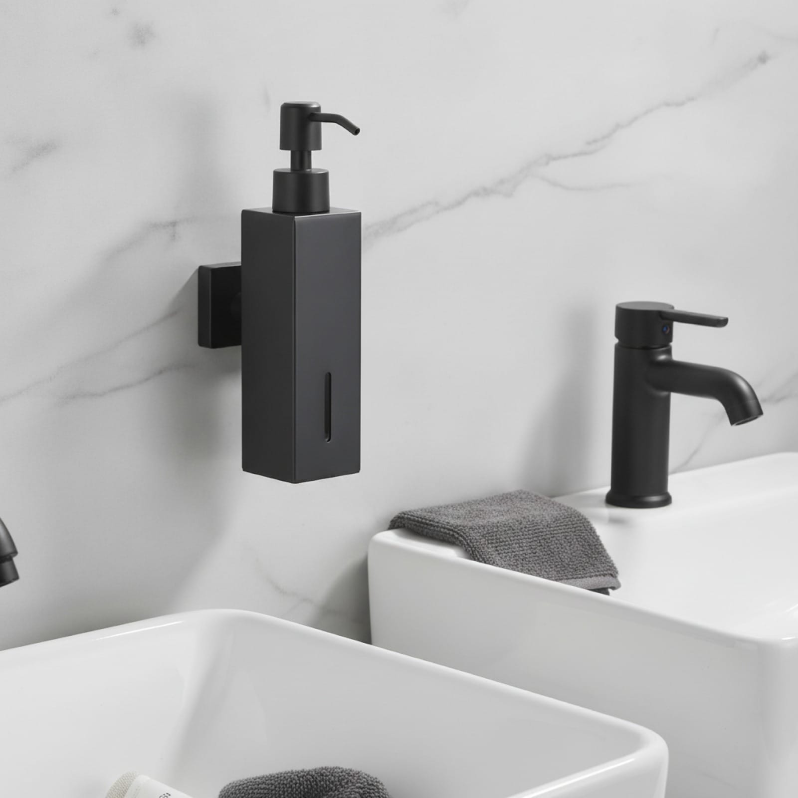 Distributeur Savon Mural Design Noir Mat Inox