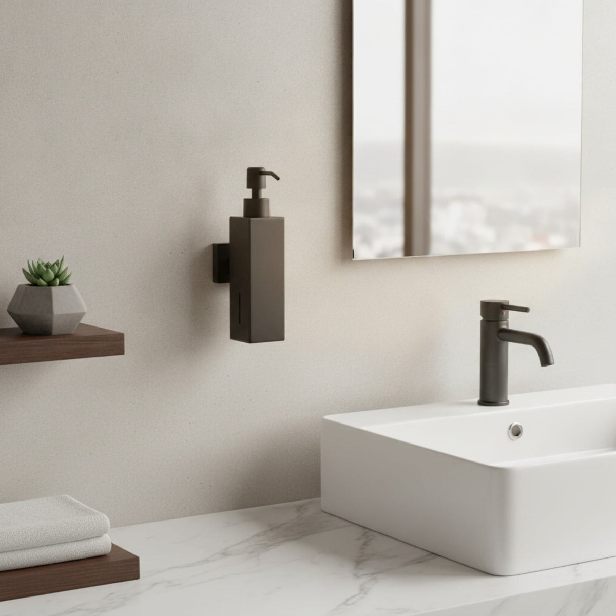 Distributeur Savon Mural Design Noir Mat Inox