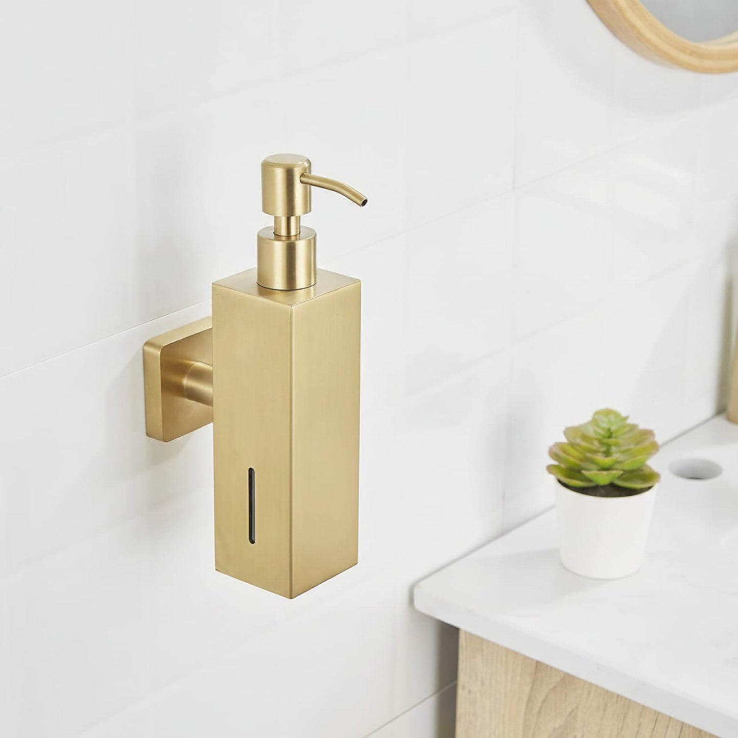 Distributeur Savon Mural Doré Brossé Inox