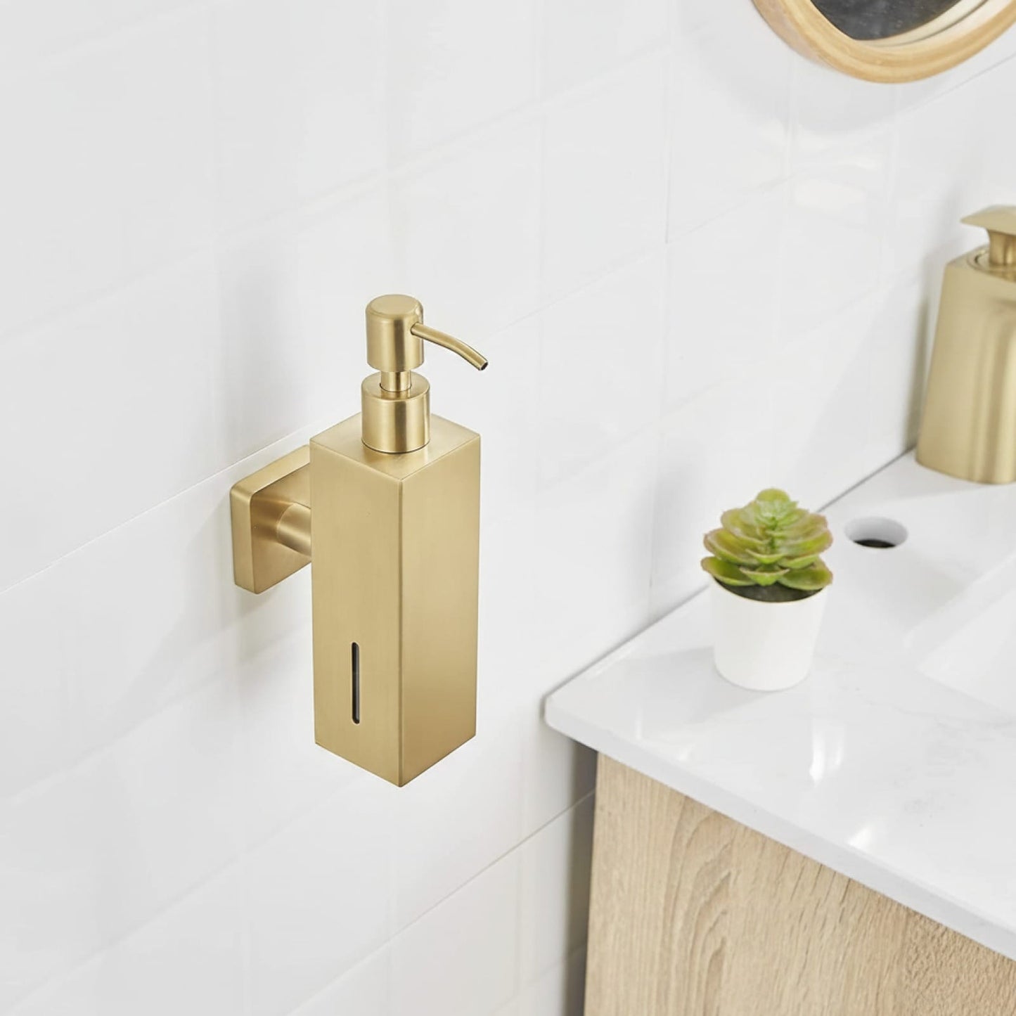 Distributeur Savon Mural Doré Brossé Inox