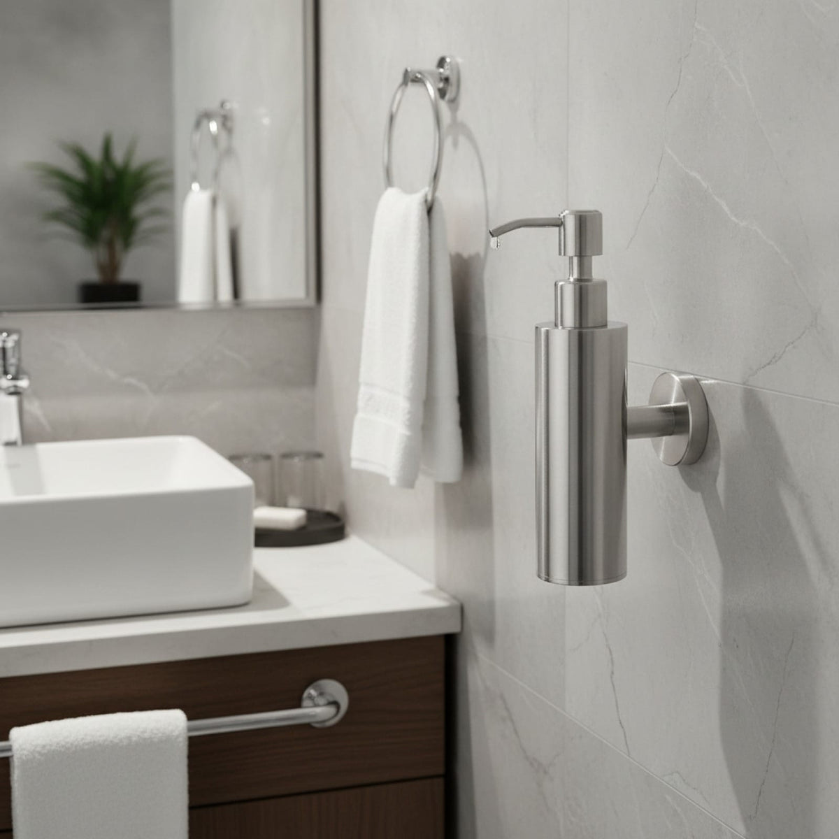 Distributeur Savon Mural Inox Argenté Brossé