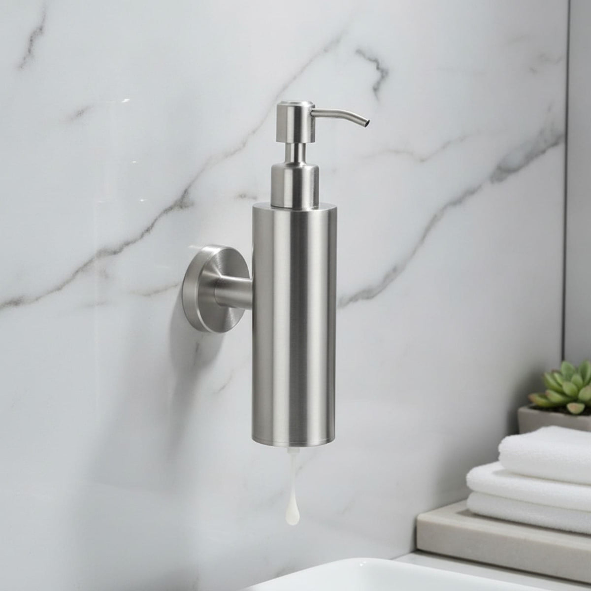 Distributeur Savon Mural Inox Argenté Brossé