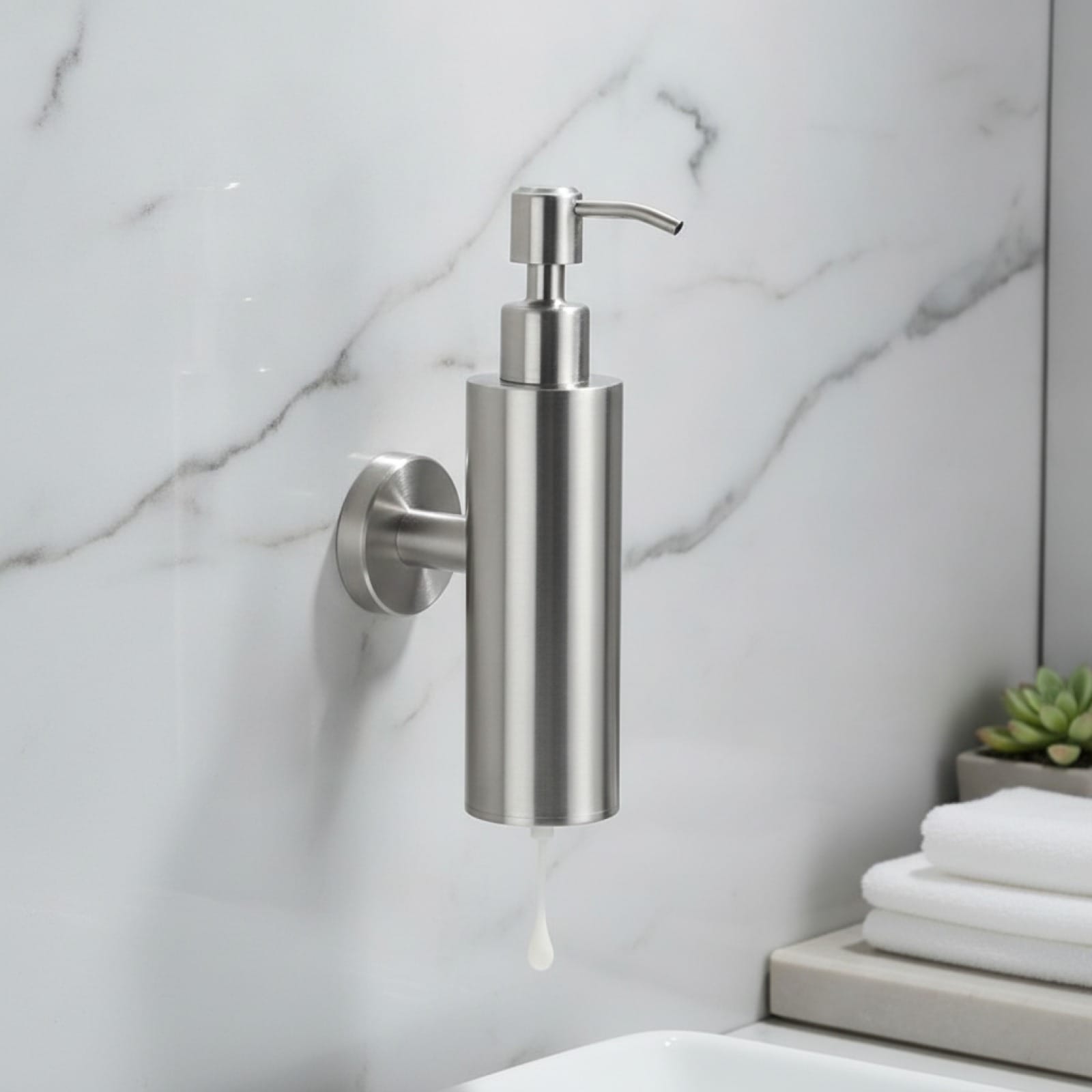 Distributeur Savon Mural Inox Argenté Brossé
