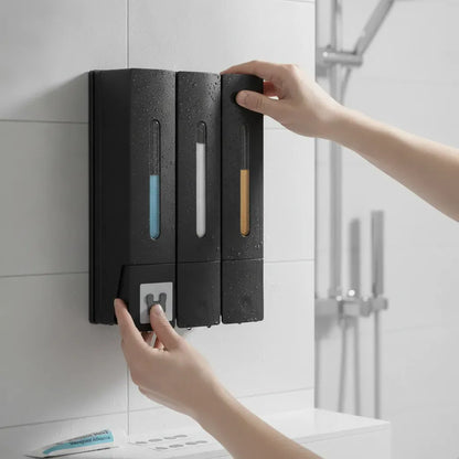 Distributeur Savon Mural Triple Noir Sans Percage