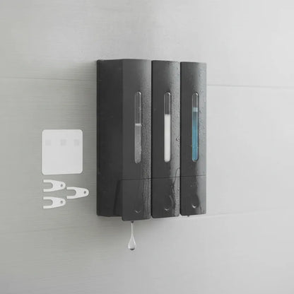 Distributeur Savon Mural Triple Noir Sans Percage