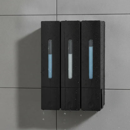 Distributeur Savon Mural Triple Noir Sans Percage