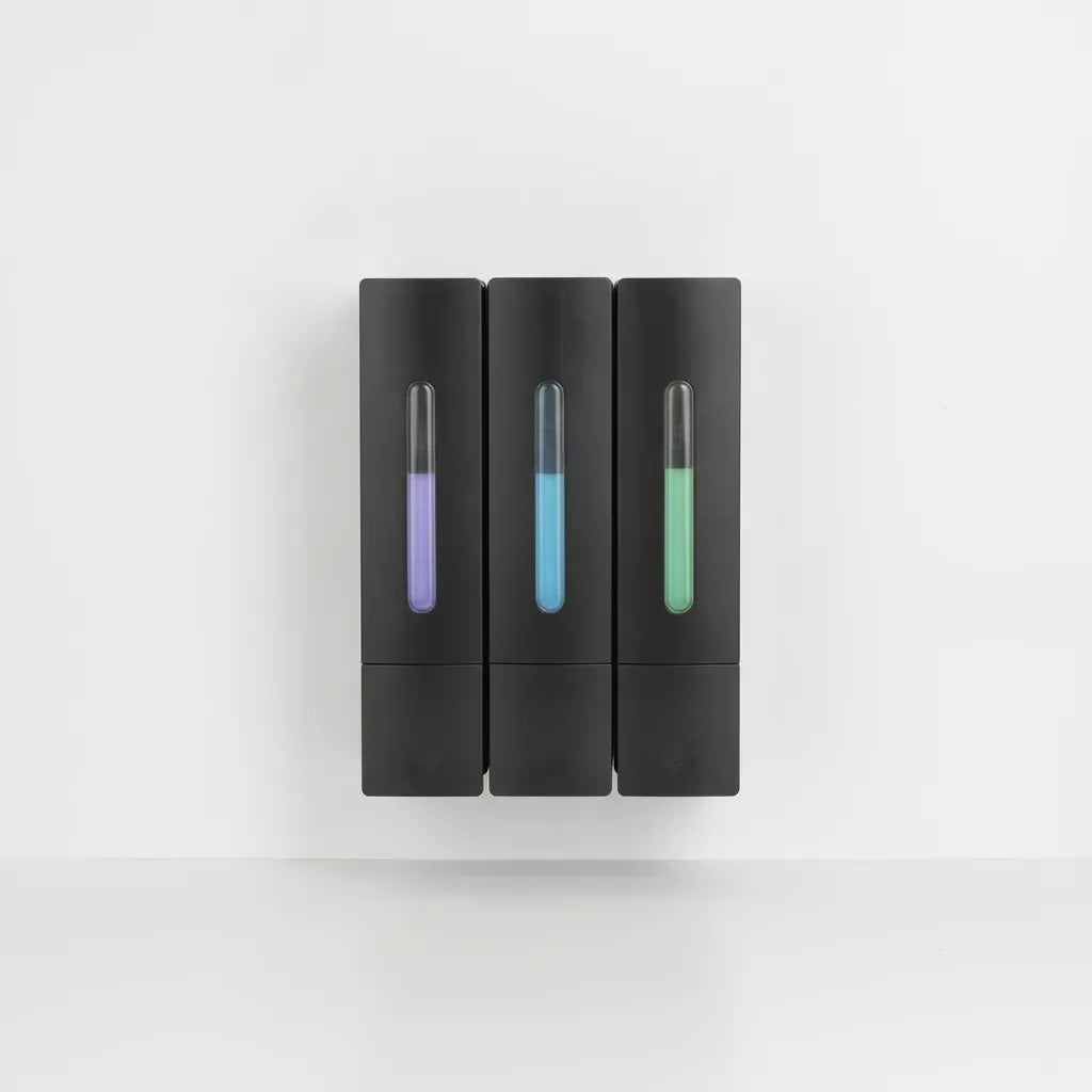 Distributeur Savon Mural Triple Noir Sans Percage